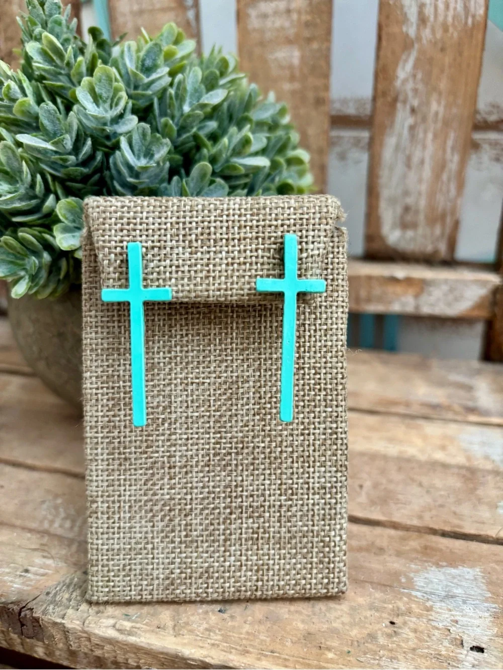 Teal Cross Earrings Stud NEW!